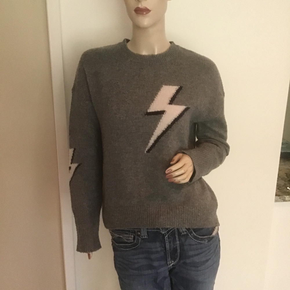 Rails Virgo Bolted Gray Wool Cashmere Blend Lightning Bolt Sweater XS Graphic